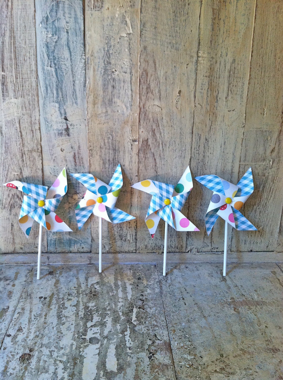 Pinwheels - Lady Bug Picnic - Set of 5 Tall Pinwheels and 12 Mini Pinwheels