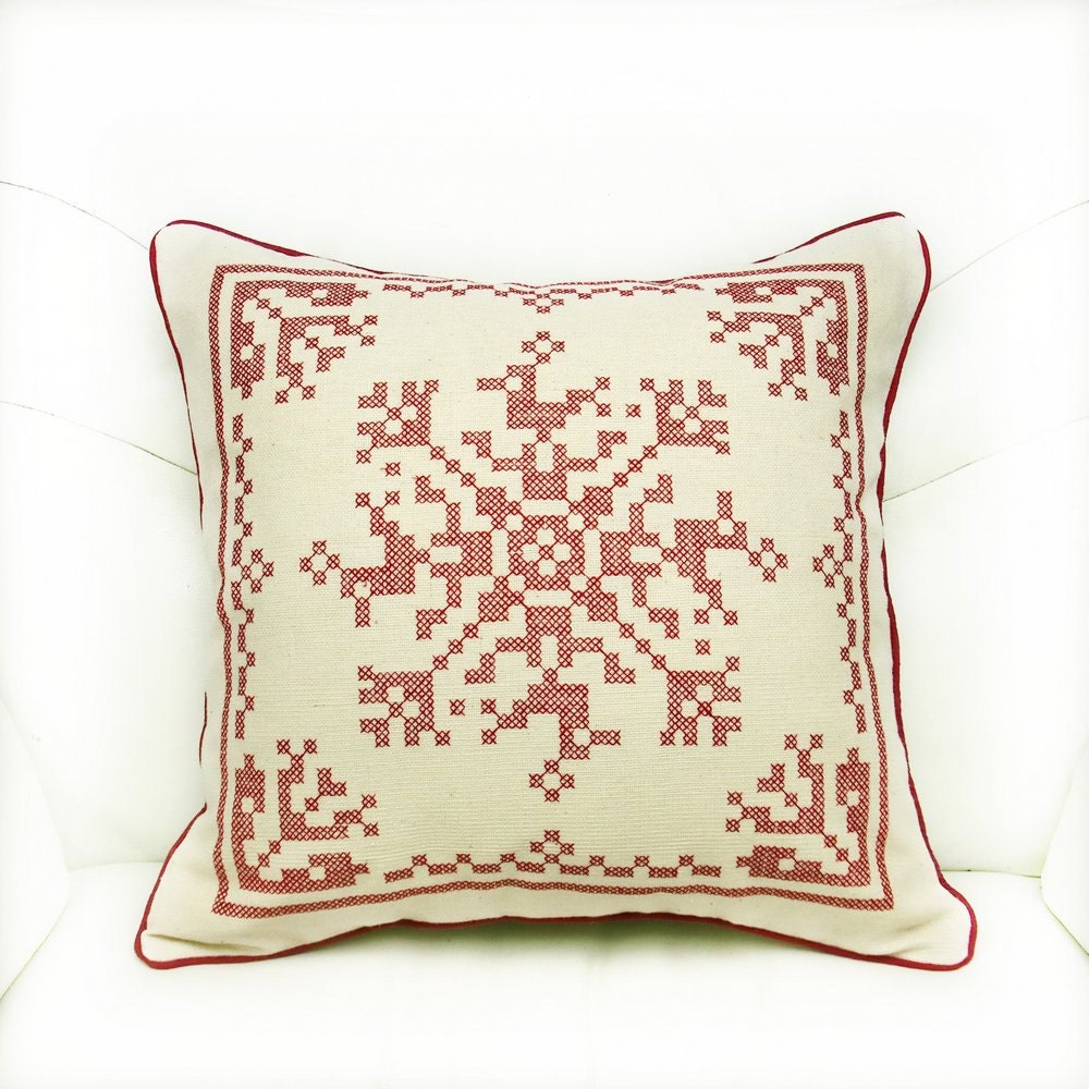 Items similar to The Cross Stitch Pillow cover Cotton100Snowflake