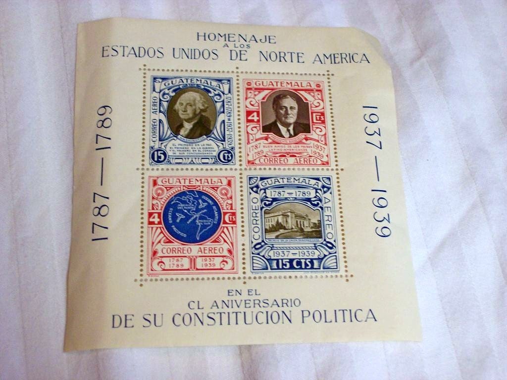 Special block of airmail stamps Guatemala 1937-1939 north american constitution commerative never hinged or used