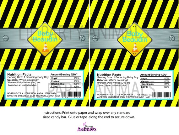 DIY Printable Construction Themed Candy Bar Wrapper Il_570xn
