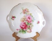 Vintage Lehmann Arzberg Cake Plate with Handles and Pink Roses - Bavaria, Germany