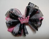 Princess Crown Hair Bow Toddler Girl Hot Pink Black Grosgrain Boutique Handmade