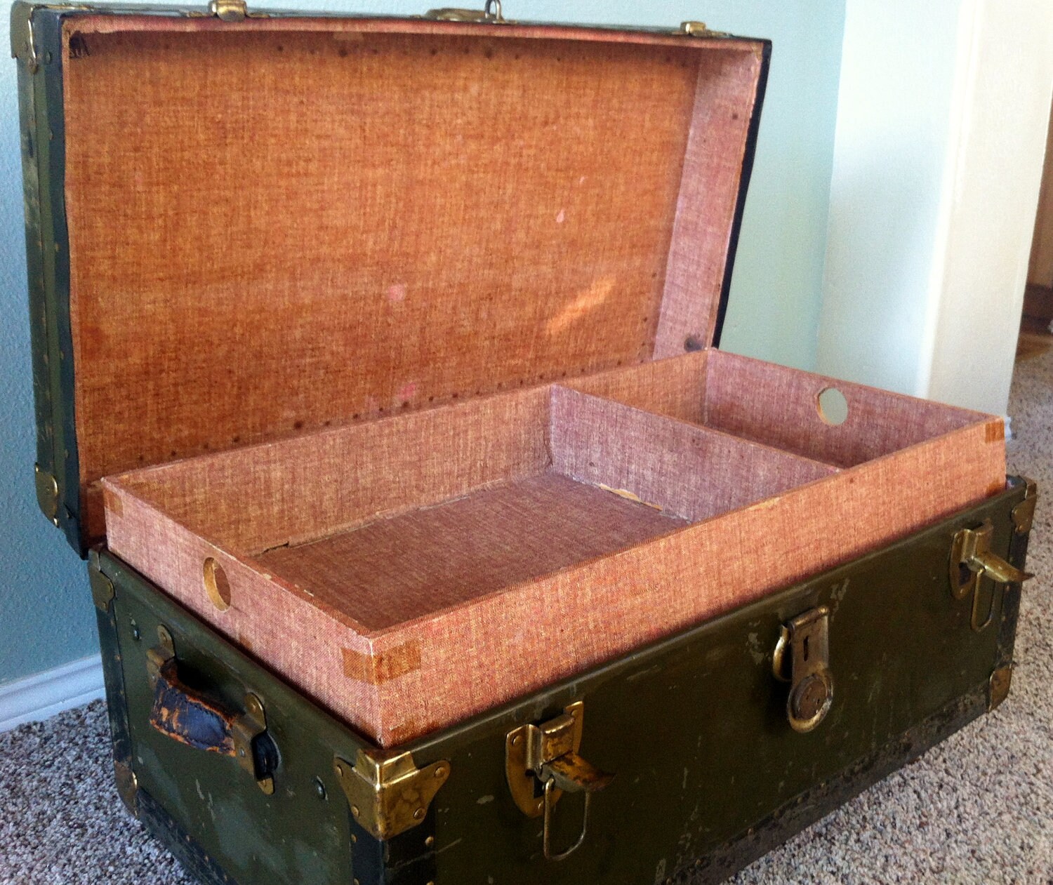 Vintage WWII Military Foot Locker Trunk Coffee by BelletreeVintage