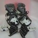 Baby girls booties pram shoes gift set in black hearts fabric Ava