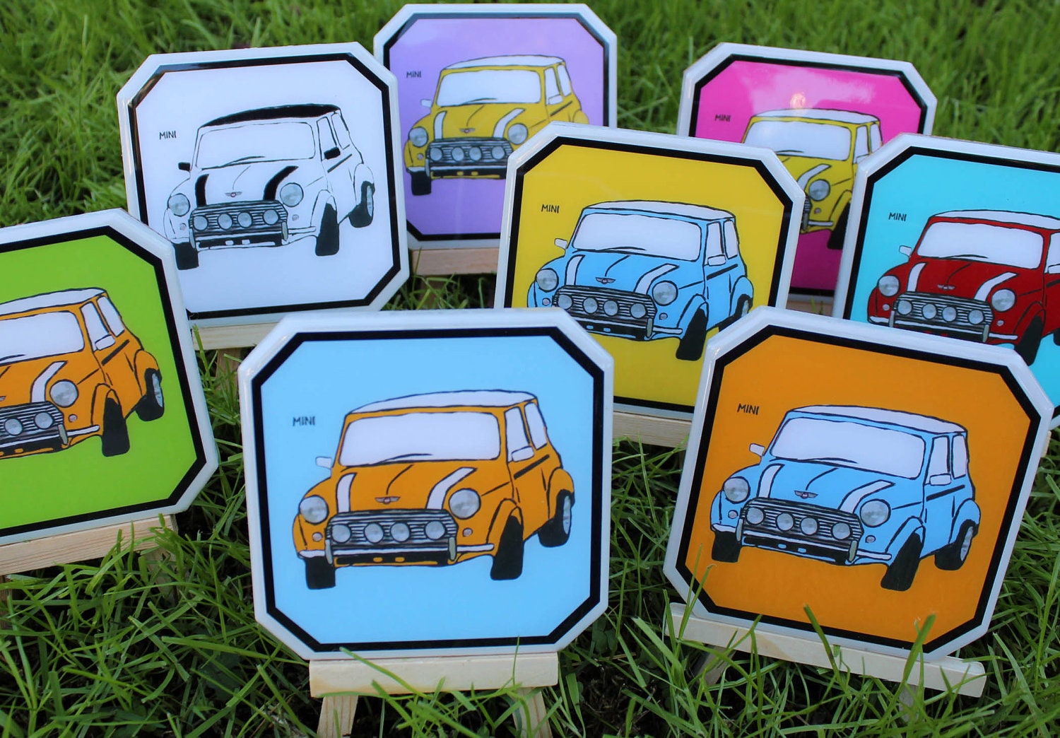 Mini Cooper Vintage Car Coasters - Set of 4