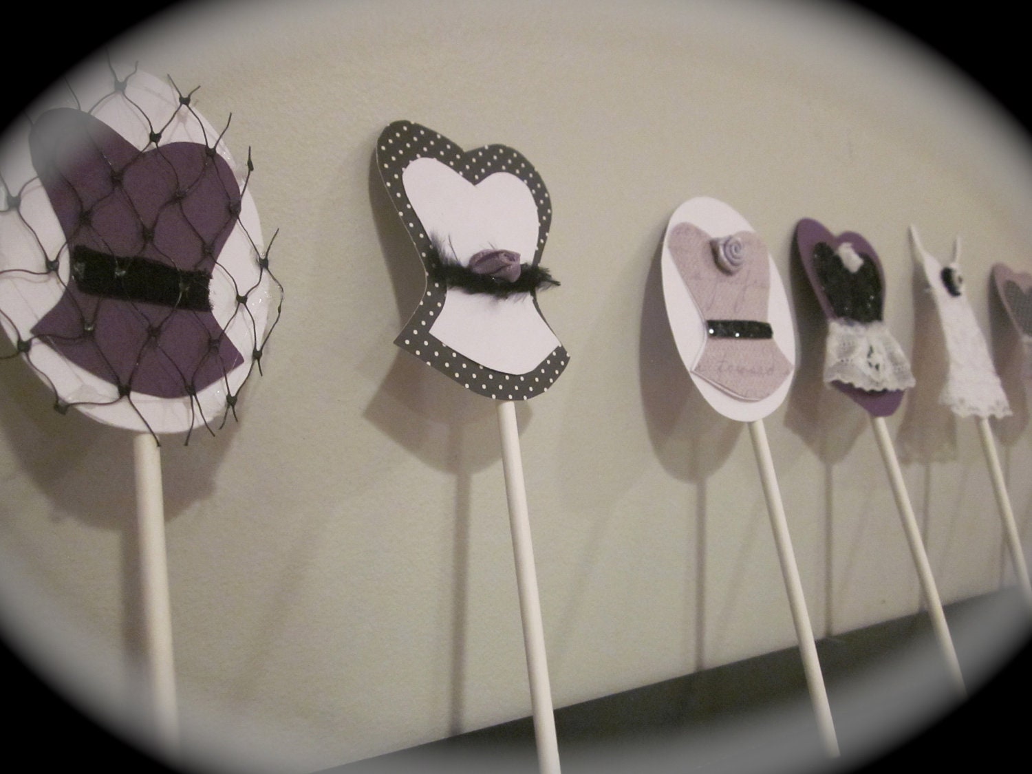 Bachelorette party cupcake toppers corset lingerie heart lips and high heel MIX and MATCH set of 12 purple black and white