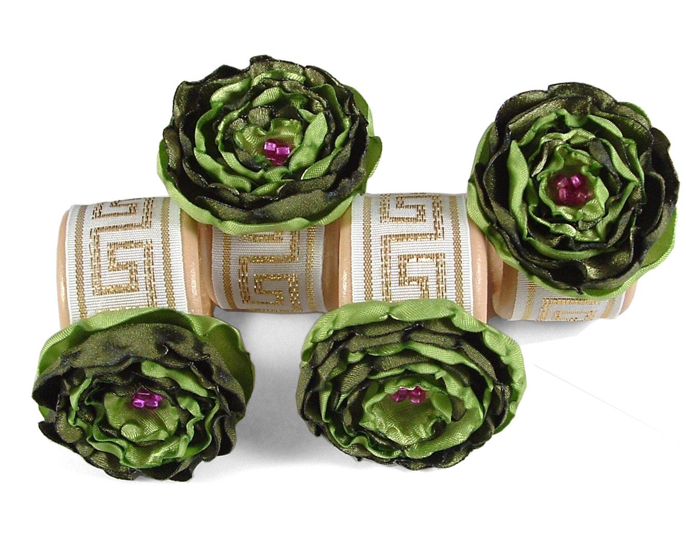 Green Flower Napkin Rings, 8 piece set