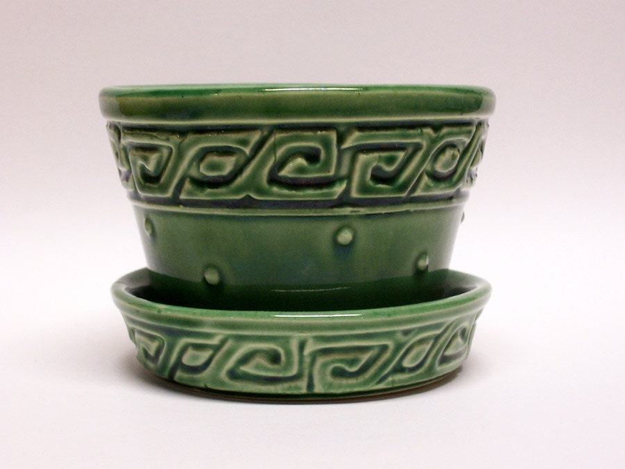Vintage McCoy Green Greek Key Planter