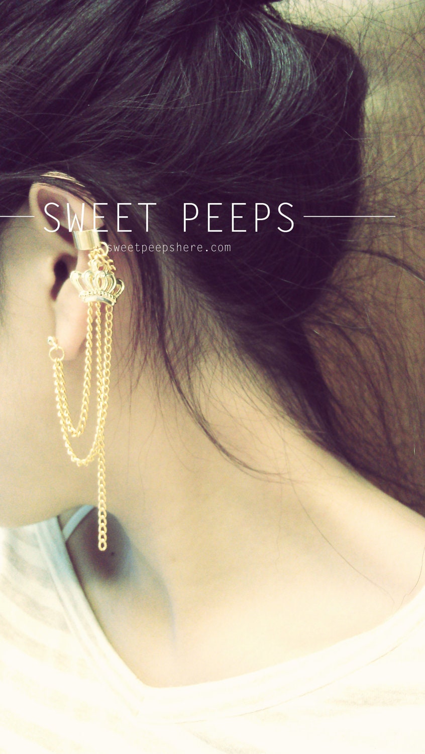 Gold Crown Charm Ear Cuff