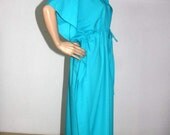 Deep sky blue hooded caftan, cotton sun dress, beach cover up, lounge wear, bohemian dress  FREE SIZE