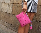 Pink Studs Leather Clutch