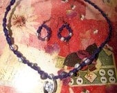 Purple Hemp Beaded Necklace With Faux Diamond and Matching Hemp Earrings
