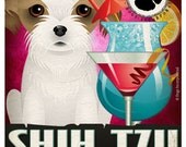 Shih Tzu Drinking Dogs Original Art Poster Print - Personalized Dog Wall Art -11x14- Customize with Your Dog's Name - Dogs Incorporated