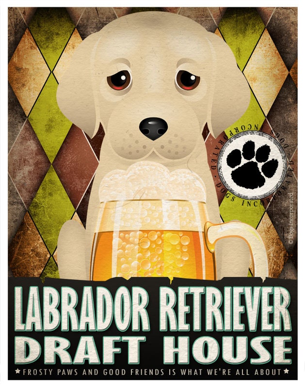 Labrador Retriever Drinking Dogs Original Art Poster Print - Personalized Dog Art -11x14- Customize with Your Dog's Name - Dogs Incorporated
