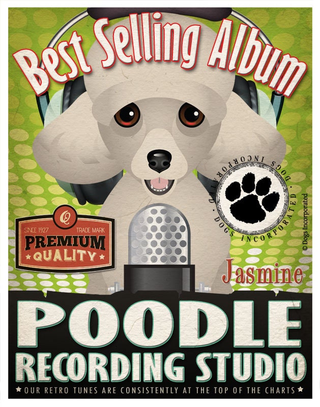 Poodle Recording Studio Original Art Print - Custom Dog Breed Print 11x14