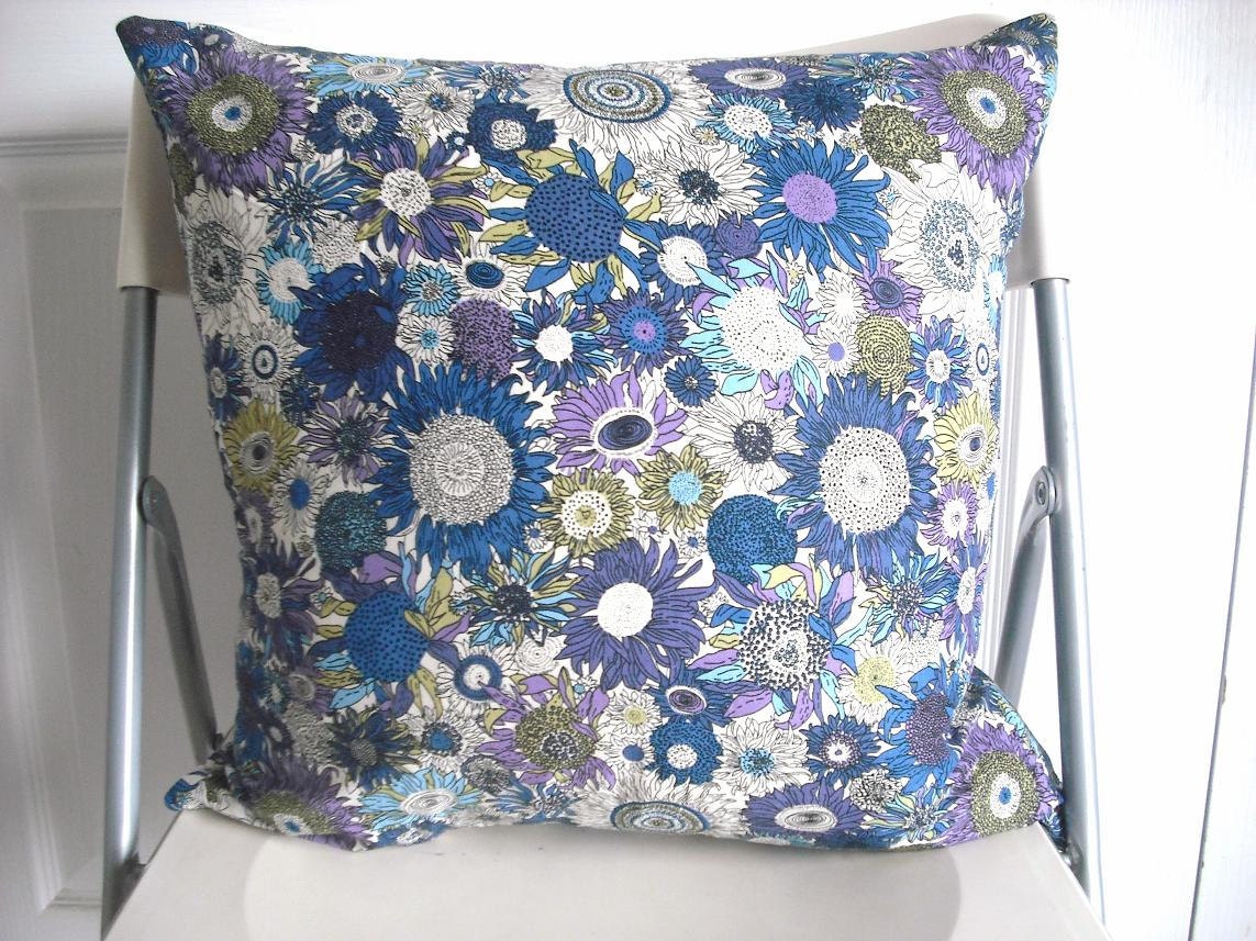 18"x18" Multicolour Floral Sunflower White Blue Navy Green Lilac Purple Print Pillow Cover with Zipper