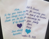 Personalized Wedding Handkerchief for your Mom and Dad...........Free Gift Boxes Included
