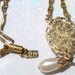 Vintage Jewelry Necklace 1928 Signed Cabochon and drop Pearl Gold Tone Bar Link 18 inch Chain