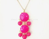 Hot Pink - 2 stone Big Size Faceted Bubble Tassel Necklace ( D1010-C62Y )