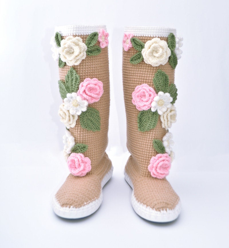 Crochet Boots for the Street Pastel Colors Folk Tribal Boots Boho Boots Made to Order Tender