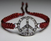 Peace sign bracelet with rhinestones