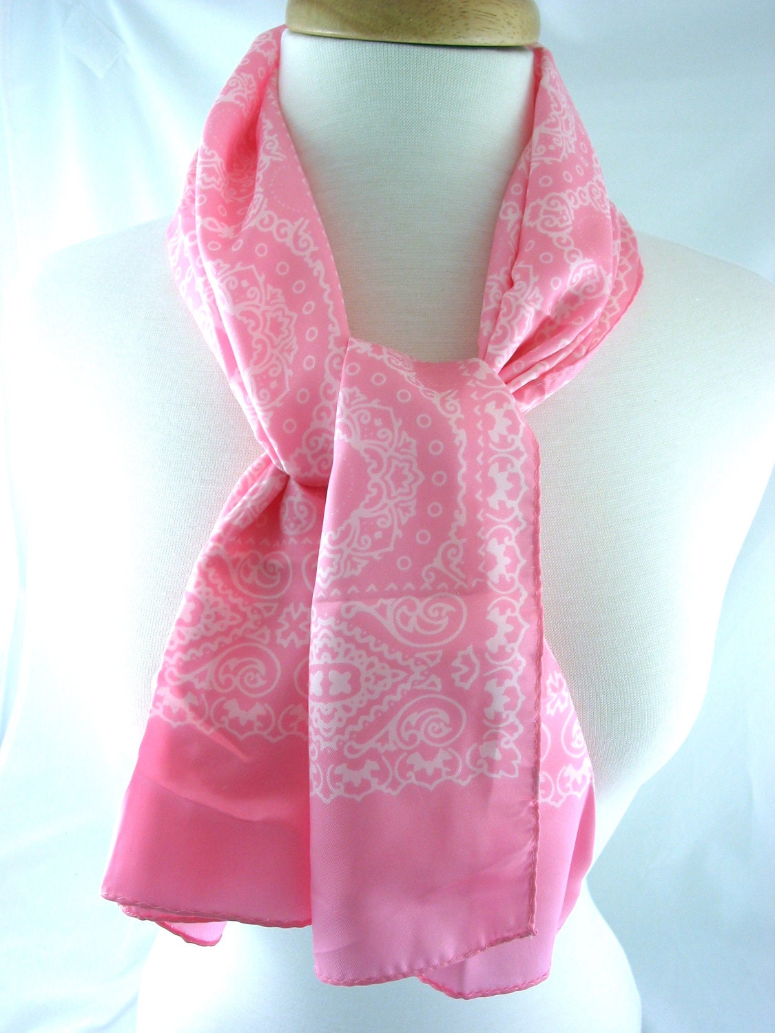 Vintage Rectangular pink and white scarf