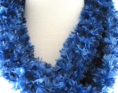 Handknit fluffy Blue Purple White Ribbon Yarn boa scarf extra long