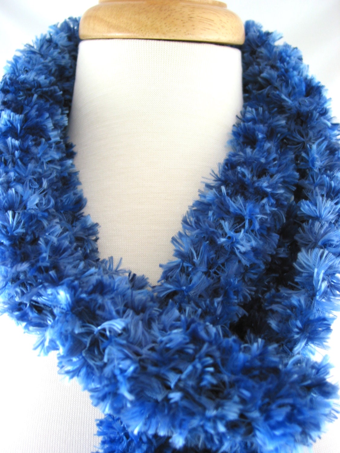 Handknit fluffy Blue Purple White Ribbon Yarn boa scarf extra long