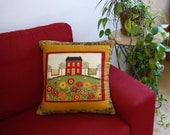 Quilted pillow cover .A gift for fathers day. Free shipping. Gift for grandparents. Gift  for housewaming.Green yellow red brown.