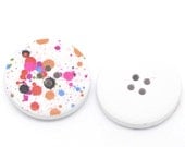 5 White Wood Painted Button Paint Splatter Four Hole 30mm Pack of 5