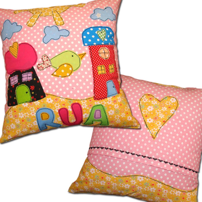 Pink Pillow, House, Bird, Children Toddler, custom