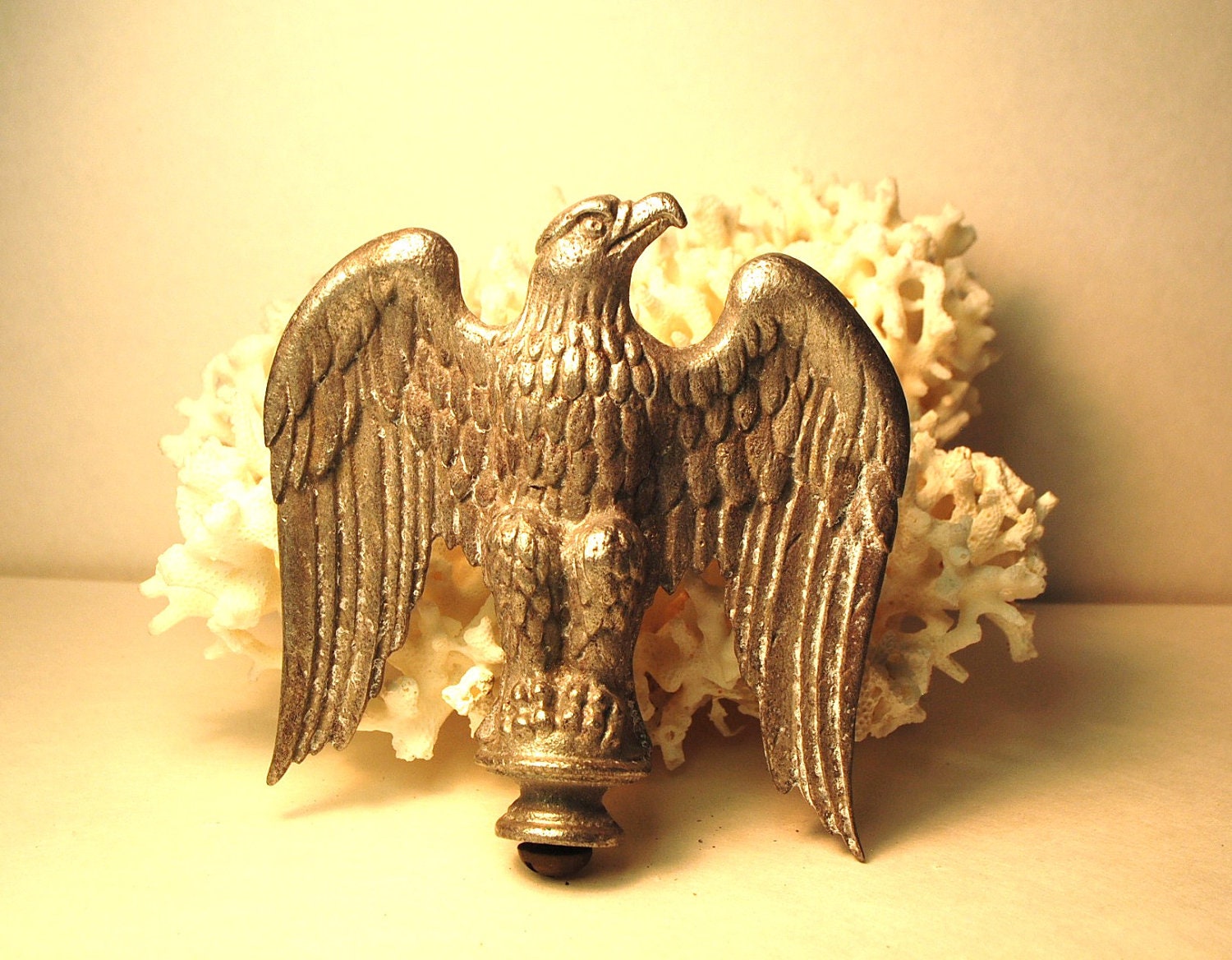 EAGLE SILVER flag topper sculpture display silver grey metal patina charm romantic ....vintage eagle no.1