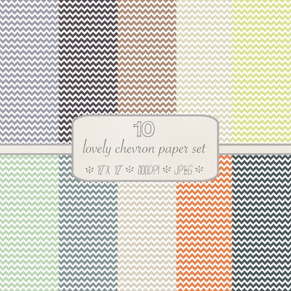 INSTANT DOWNLOAD // Digital Scrapbook Paper Pack // Lovely Chevron Stripes // Blue, Green, Yellow // jpeg files // 300 DPI Il_570xn