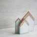 Hand Painted Wooden Houses Ornaments Copper Mint set of 3 Rustic