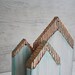 Hand Painted Wooden Houses Ornaments Copper Mint set of 3 Rustic