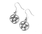 Silver Pentagram Earrings / Pentacle Earrings / Pentagram Dangle Earrings