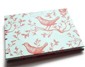 Wedding Guestbook Birds in Red on Light Blue - Handbound Journal or Notebook - Coptic Stitch Opens Flat Sketchbook