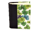 Quarter Leather Journal - Handbound on Cords - Emerald Green, Blue & Purple Clover - Hand Stitched Headband