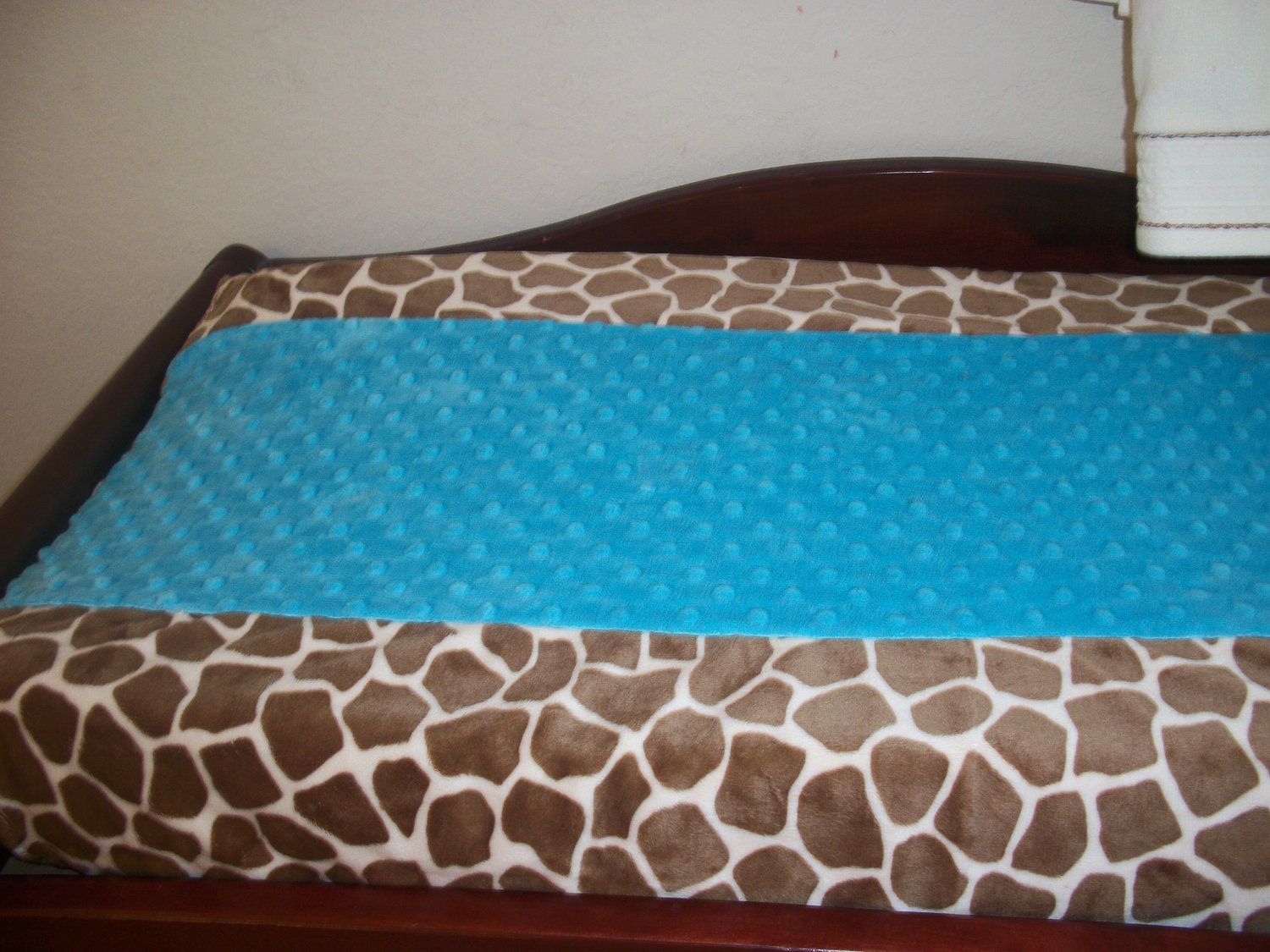 Giraffe Minky Changing Pad Cover     Sand Giraffe with Your Choice of Minky Dot Accent