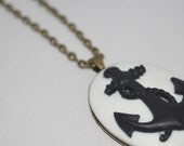 Black & White Anchor Cabochon Necklace