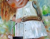 Print of oil painting on canvas by MONICA BLATTON "Foundling" signed by the artist, pop art, fine art, surrealism