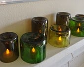 LED Tea Light Candle Holders Lamps Lanterns made from Upcycled Wine Bottles Set of 7