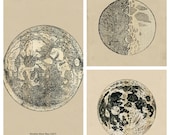 SET of Drawings of the Moon  Astronomy Print Vintage Image