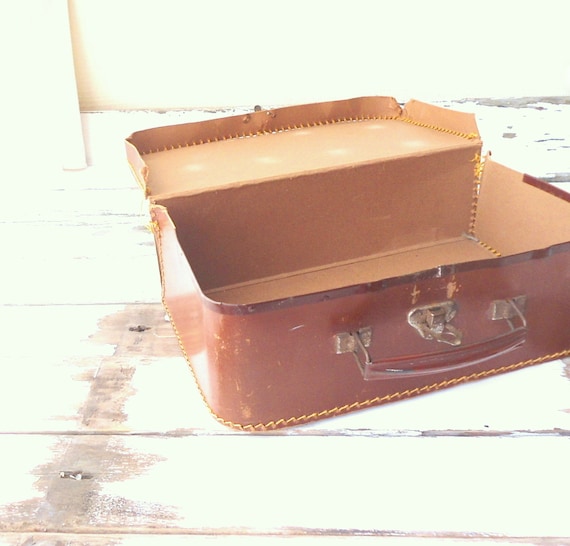 cardboard brown suit case -1930s , vintage for home deco- luggage suitcase- schoolbag- nostalgic storrage