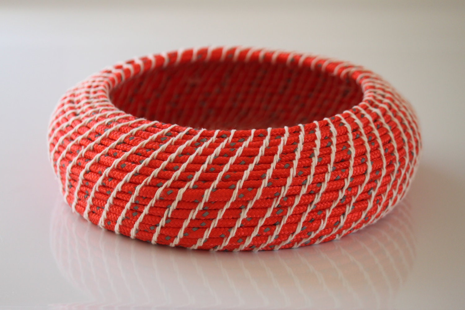 Upcycled 'Hot & Cold' Rope Basket: Red / Coiled / Large