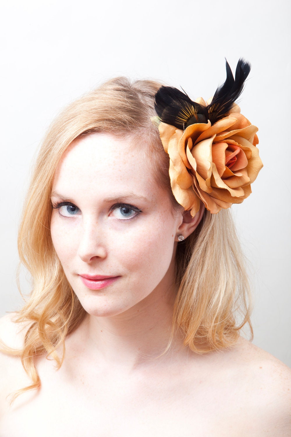 Rose & Feather Fasinator- bridal, rockabilly, steampunk