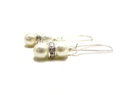 White Swarovski Pearl and Rhinestone Wire Wrapped Drop Earrings / Bridal Earrings / Gift for Her