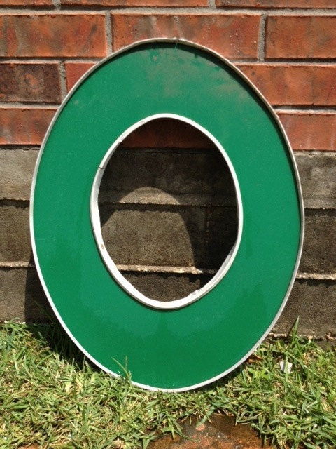 Large Reclaimed Green Plastic Sign CurvyCap Letter "O", Industrial Salvage, Home Decor, Office Decor, Industrial Decor