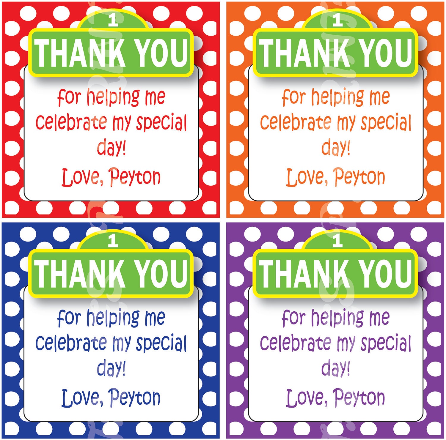Sesame Street inspired Polka Dot Favor / Thank You Tags - Custom Digital File Il_570xn
