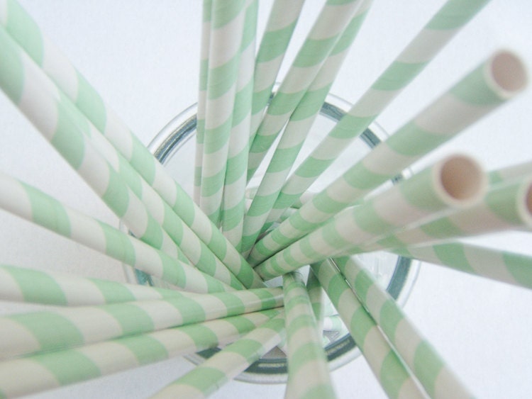 Striped Paper Drinking Straws (25) - MINT GREEN